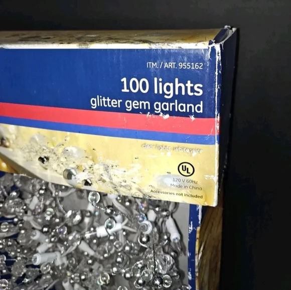 GE ConstantON 100 Clear Lights Glitter Gem Garland 9 FT White Wire Silver Balls